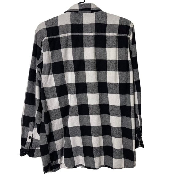 Koman Mens M Black and White Plaid Flannel Shirt Long Sleeve Button Chest Pocket - Picture 11 of 12